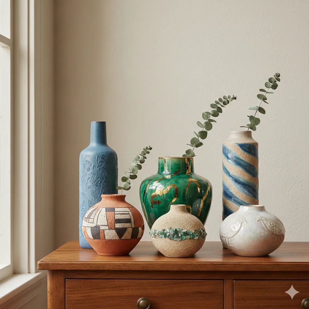 Set of decorative ceramic vases